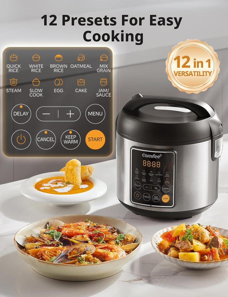 Comfee' ' Rice Cooker, 4 Cups Uncooked, 8 Cups Cooked Slow Cooker, 2 Qt Small Multicooker with 10 Presets, Steamer & Grain Cooker, Non-Stick Inner Pot - Image 2